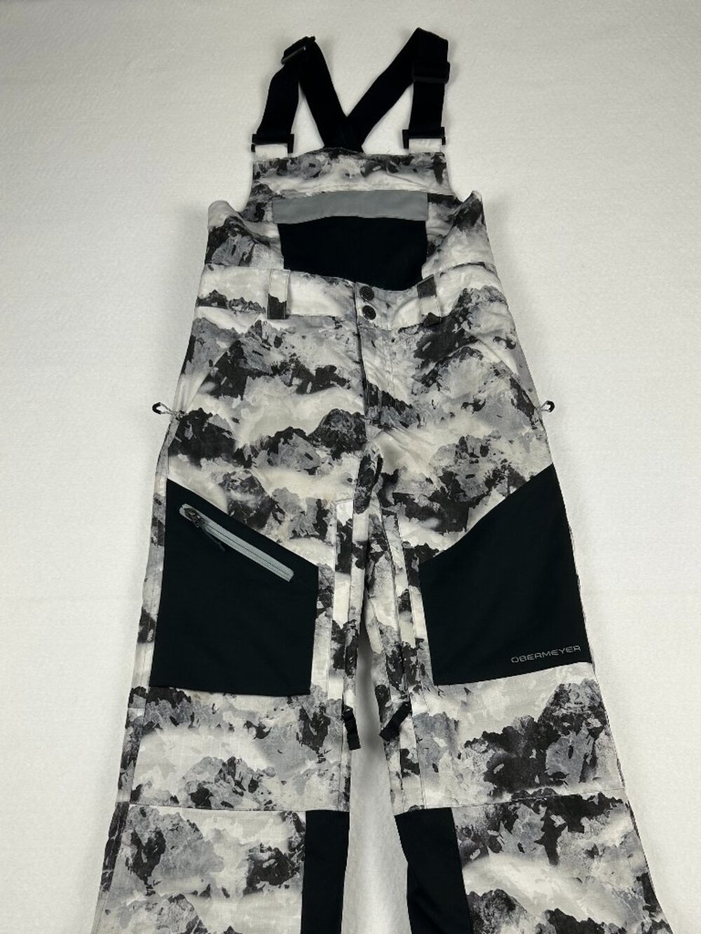 Obermeyer | Kids Connor Bib Snow Pants in White Grey Camouflage, size Small 8